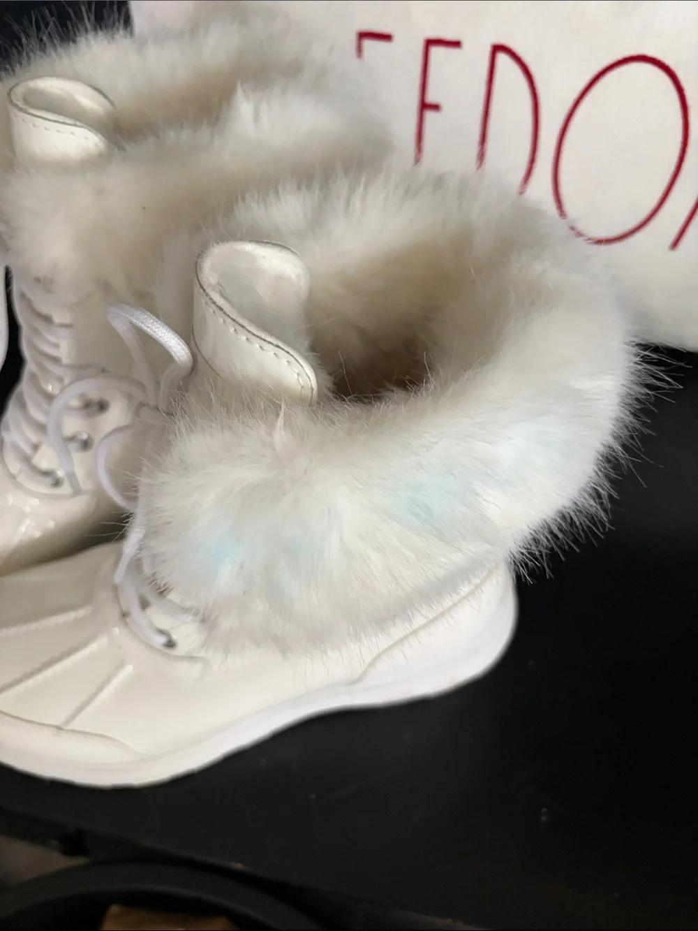 UGG Adirondack III Patent White Leather Waterproof Winter Boots with Faux Fur